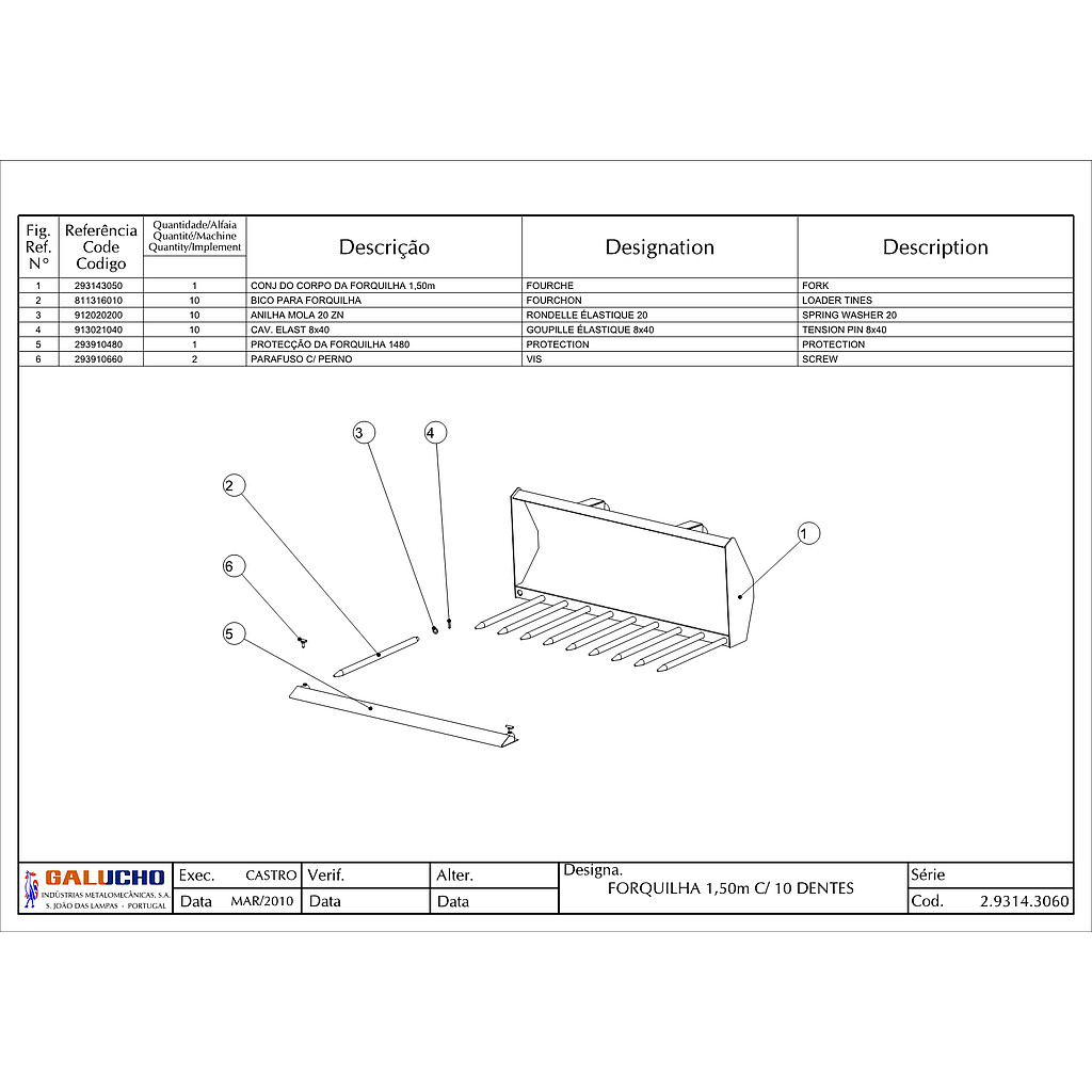 01. FORQUILHA 1,50CM C/ 10 DENTES